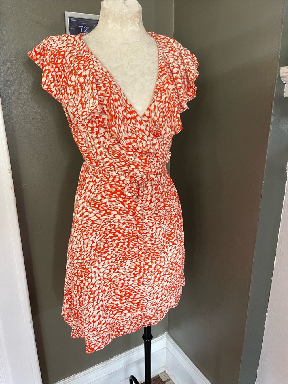 Free People Orange and White Ruffle Wrap Mini Dress